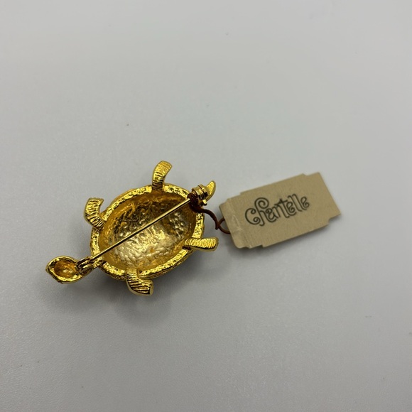 Chantelle Gold and Black Turtle Pin Faux Crystals Green Eyes Brooch‎ Tortoise - Picture 4 of 5